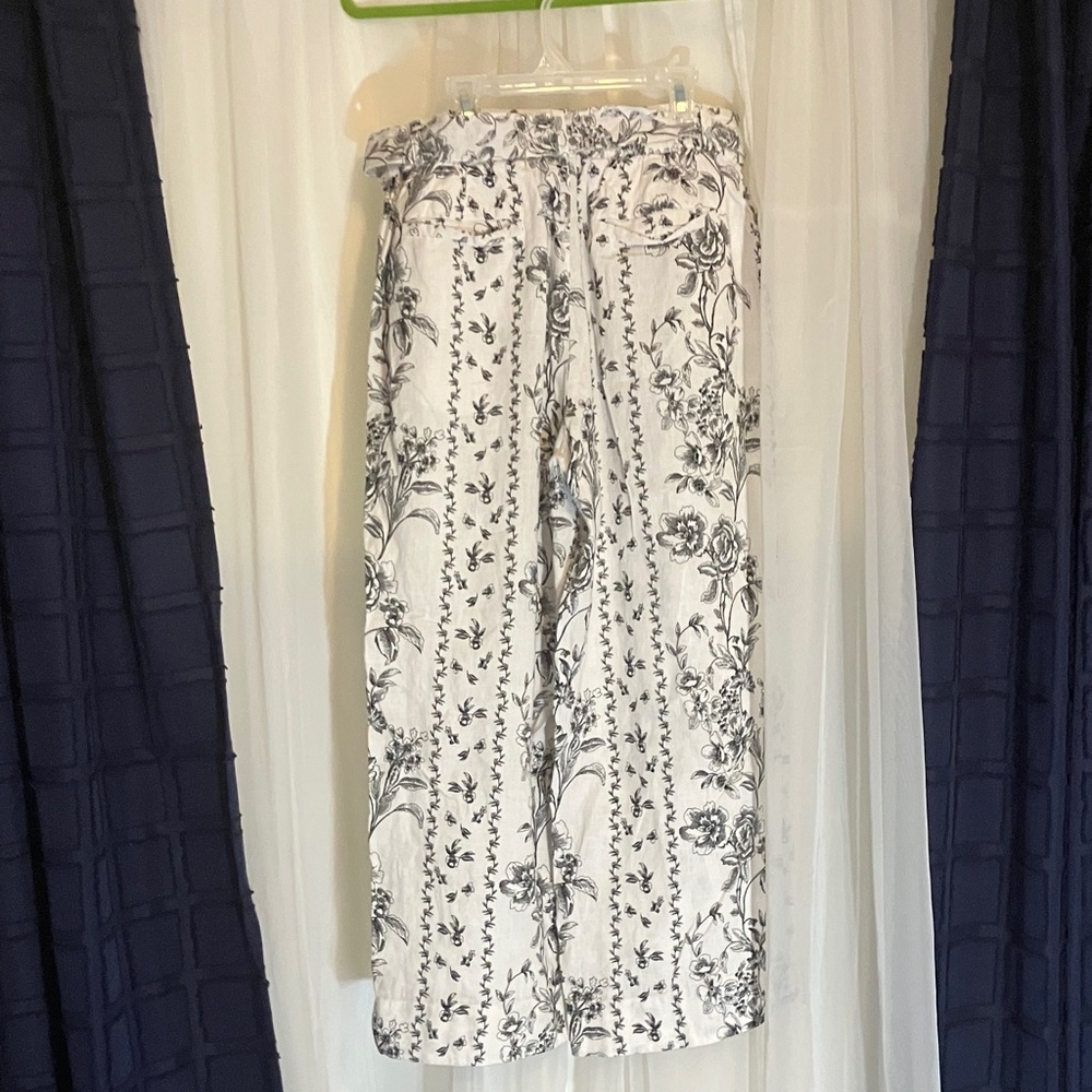 Joie 100% Linen Black and White Floral Wide Leg Pants - Picture 5 of 8